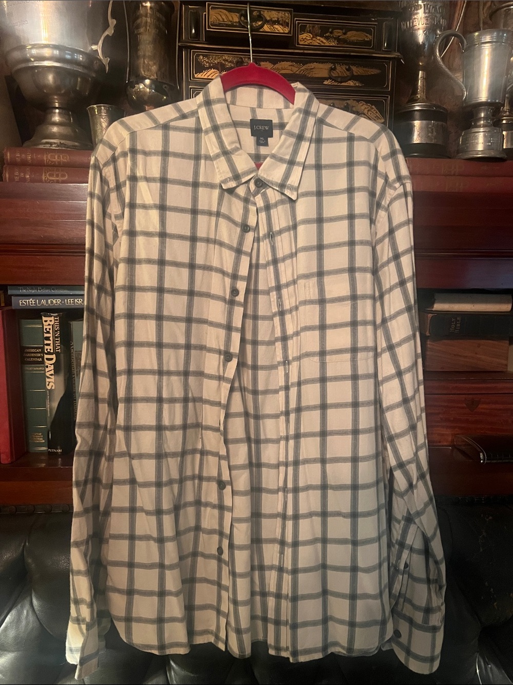 J Crew  White and Gray Windowpane Button-Down Shirt